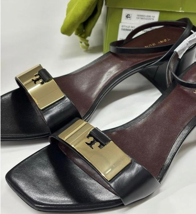 Tory Burch Leather Wedge Sandals – Black
