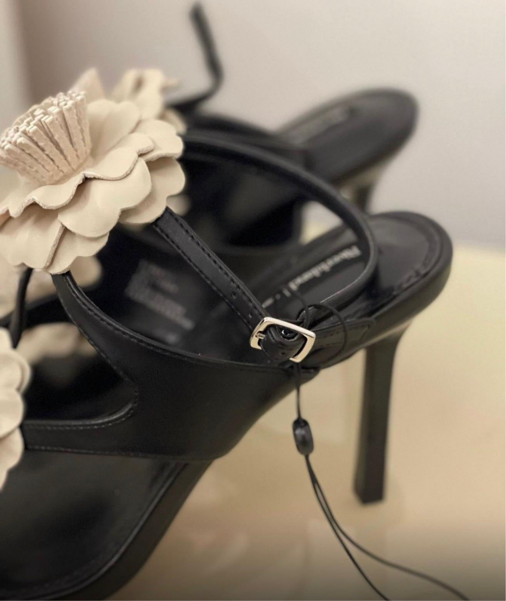 Black Floral Heeled Sandals