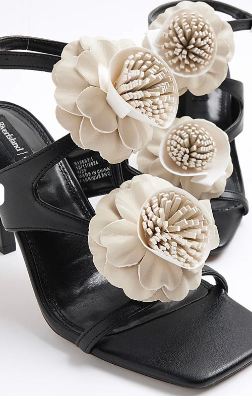 Black Floral Heeled Sandals